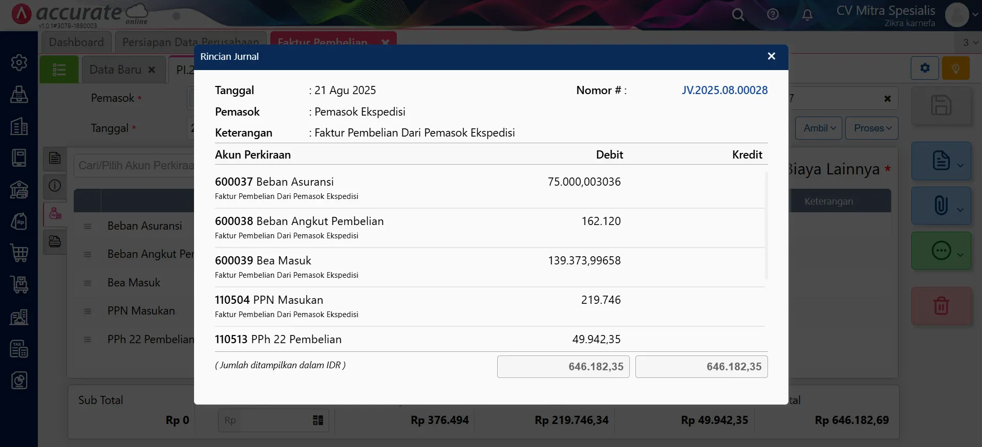 mencatat pembelian impor PPn PPh 22